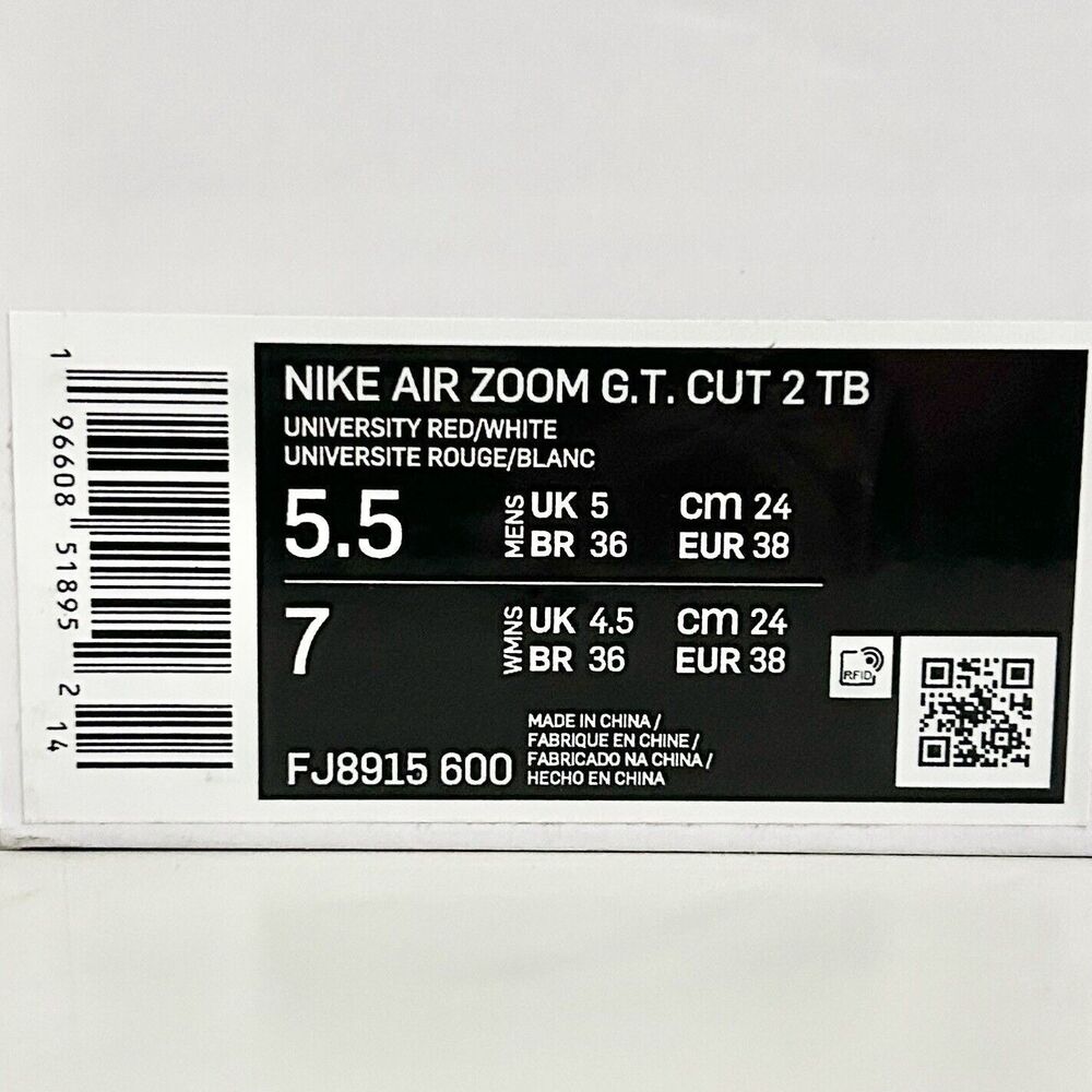 Nike Air Zoom GT Cut 2 TB “Uni Red” Men’s Size 5.5 Basketball Sneakers No Lid - Picture 8 of 8